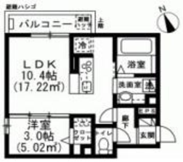 ソレイユ調布(1LDK/2階)の間取り写真