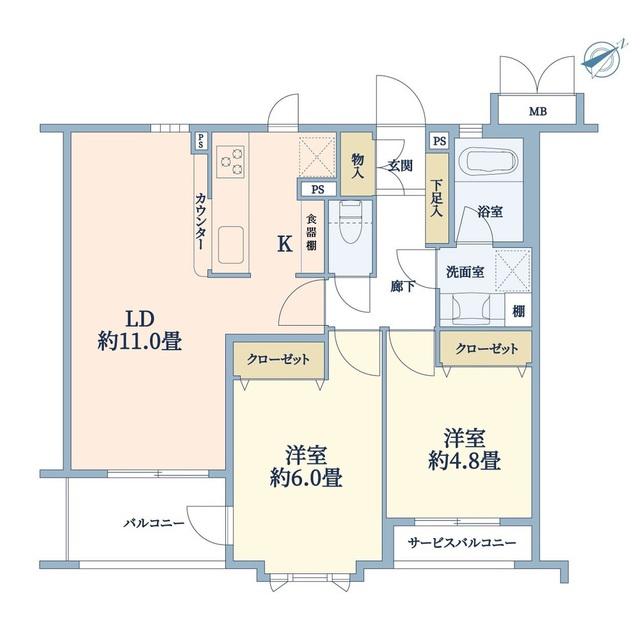 東急ドエルアルス高田馬場諏訪の杜(2LDK/2階)の間取り写真