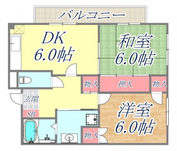 マンションOMOYA(2DK/4階)の間取り写真