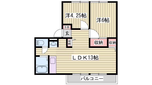 サンライフ雅A棟(2LDK/2階)の間取り写真