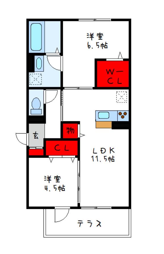 ボースウィングス竹渕東(2LDK/1階)の間取り写真