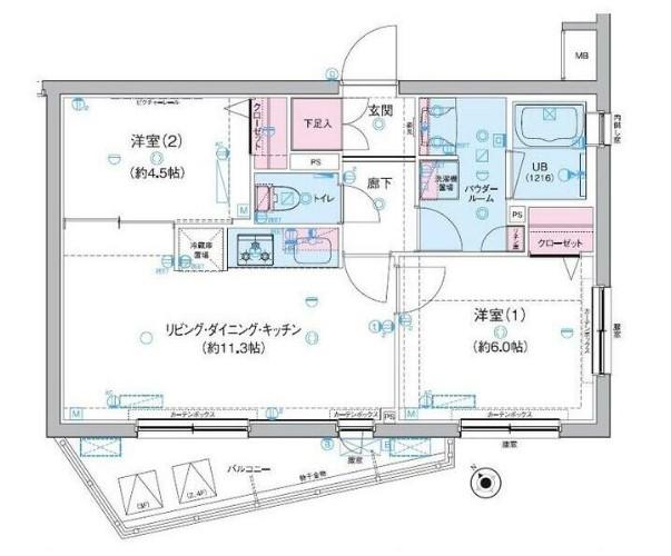 GENOVIA三軒茶屋 GREEN VEIL ジェノヴィア(2LDK/4階)の間取り写真