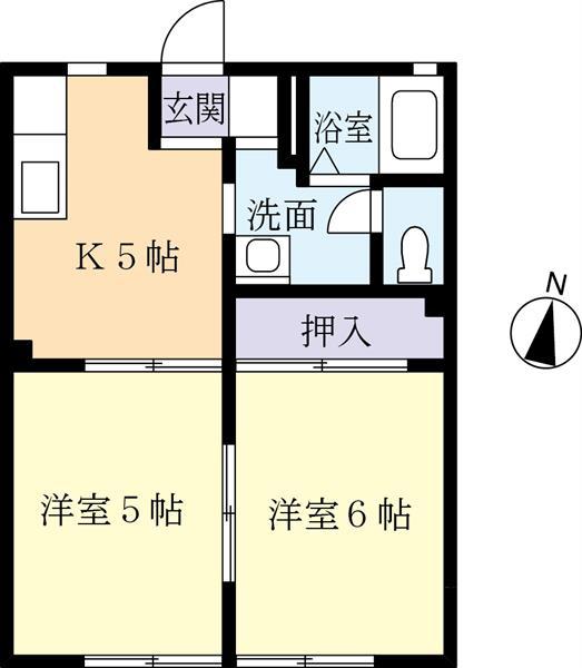 ウェーブハウスB(2DK/1階)の間取り写真