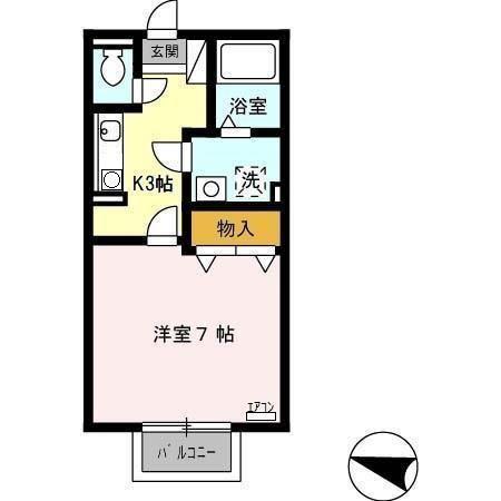 タウン原山台(1K/2階)の間取り写真