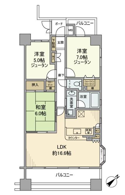 ネオマイムセンタースクエア(3LDK/11階)の間取り写真