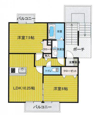 アーバンキャンドル B棟(2LDK/2階)の間取り写真