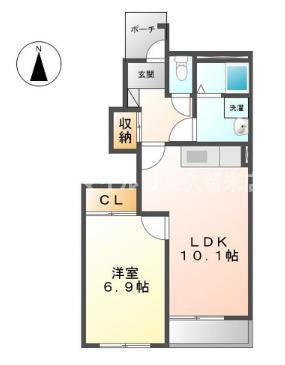 グランディール中広(1LDK/1階)の間取り写真