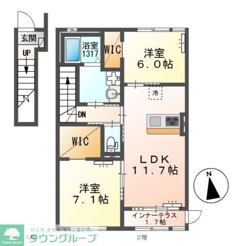 松戸市西馬橋相川町アパート(2LDK/2階)の間取り写真