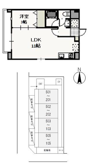 フォンティーヌ弓之町(1LDK/4階)の間取り写真