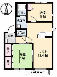 COSMO TOWN B棟(2LDK/2階)の間取り写真