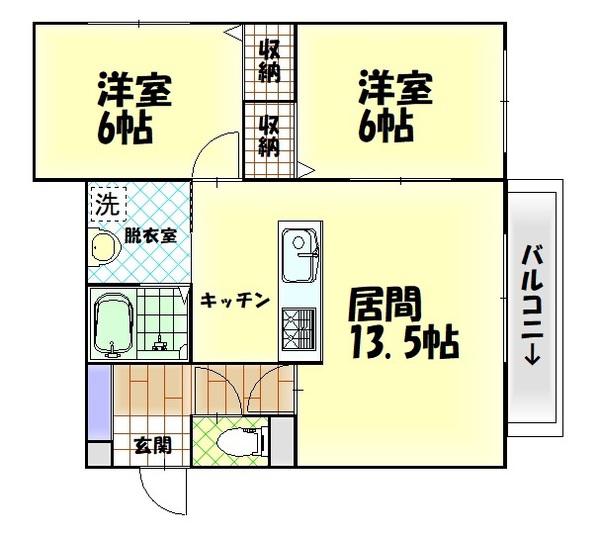 CREST PALACE(2LDK/5階)の間取り写真