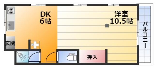 オークレビ(1DK/1階)の間取り写真