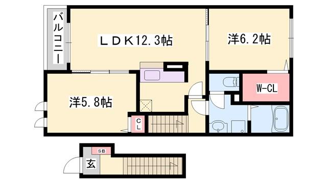 エレガンテ ヴィラIII(2LDK/2階)の間取り写真