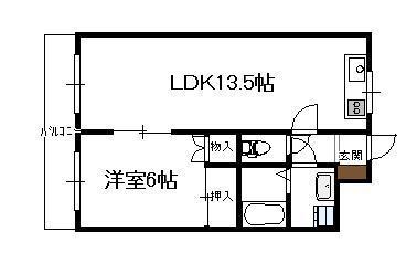 エラン宮崎Ⅱ(1LDK/4階)の間取り写真