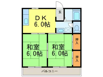 宇賀神ハイツ(2DK/2階)の間取り写真