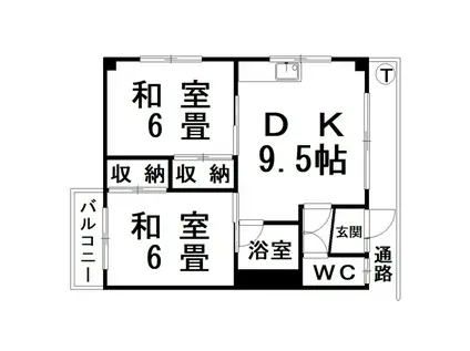 ハイツ鳥取(2DK/3階)の間取り写真