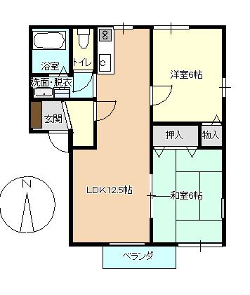 サニーヒル手川 A棟(2LDK/1階)の間取り写真