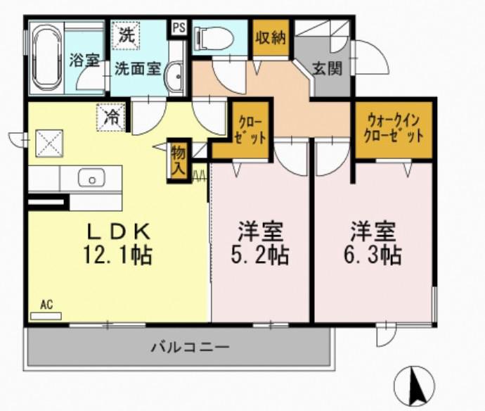 サニーハイツ佐野(2LDK/1階)の間取り写真
