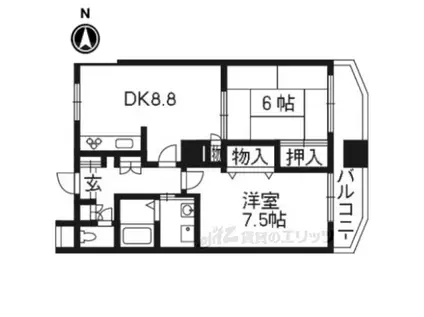 ロイヤルガーデン長岡京(2DK/1階)の間取り写真