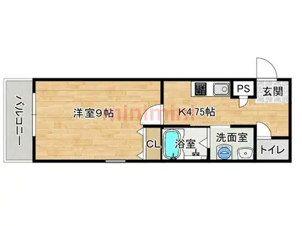 メルシー高槻八幡(1K/3階)の間取り写真
