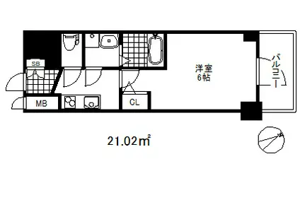 エスリード神戸グランドール(1K/2階)の間取り写真