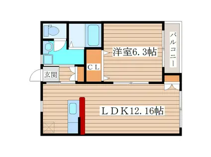 オリゾンG壱番舘(1LDK/2階)の間取り写真