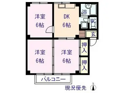 シティハイツあすなろB(3DK/2階)の間取り写真