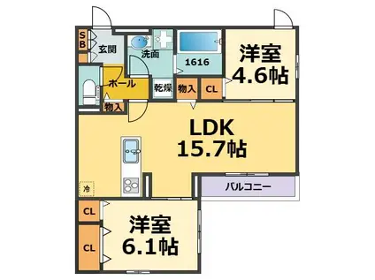 クラシスト甲子園一番町I(2LDK/3階)の間取り写真