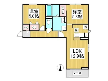 トリシア八幡(2LDK/1階)の間取り写真