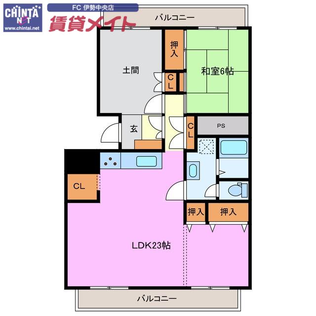 MESSAGE伊勢河崎(1LDK/1階)の間取り写真