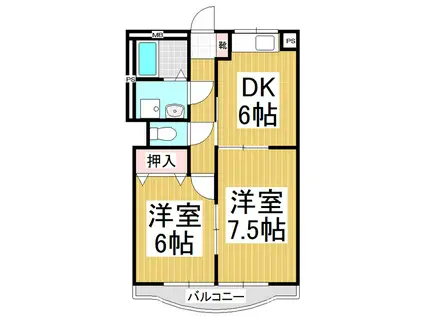 ロイヤルマンション優(2DK/3階)の間取り写真