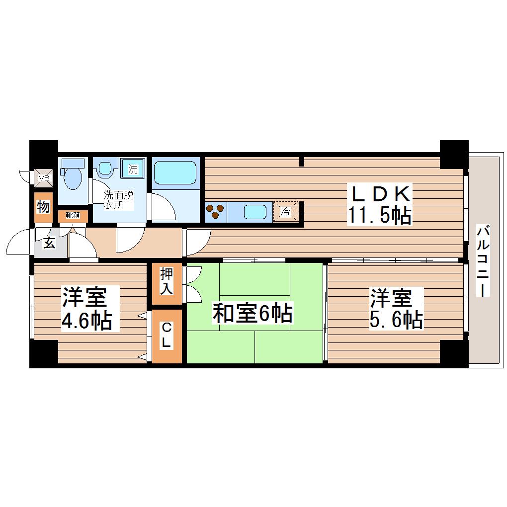 グリシーヌ・S(3LDK/5階)の間取り写真