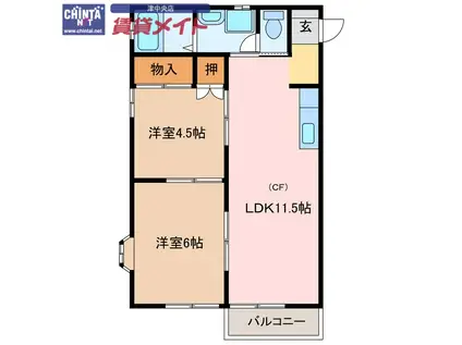 ハイツドヌールB棟(2LDK/2階)の間取り写真