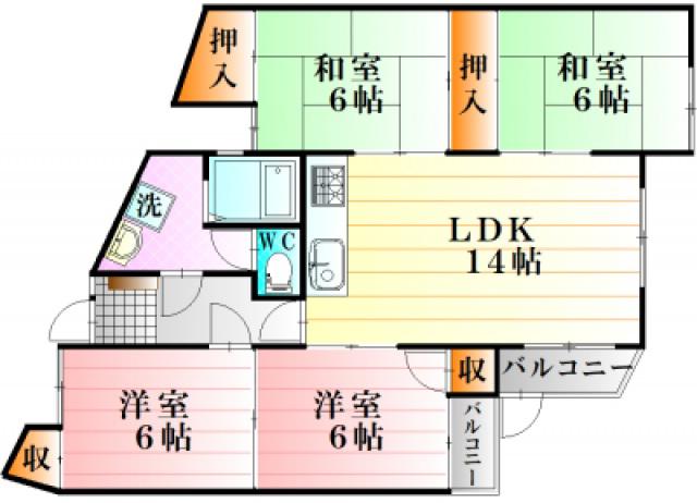 恵和レジデンス2(4LDK/2階)の間取り写真