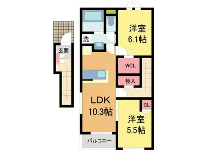 バンブーガーデンII(2LDK/2階)の間取り写真