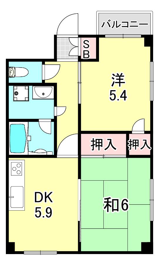 シャンテ本山(2DK/2階)の間取り写真