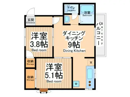 カーサ・ヴェルデB(2DK/2階)の間取り写真