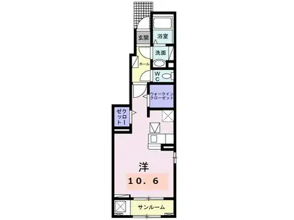 コンフォール・アイリス(ワンルーム/1階)の間取り写真