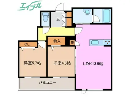 シャーメゾンソレイユ(2LDK/3階)の間取り写真