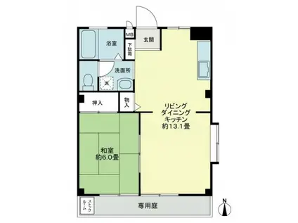 フォブール円座II(1LDK/1階)の間取り写真