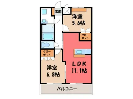 グランディールII(2LDK/2階)の間取り写真