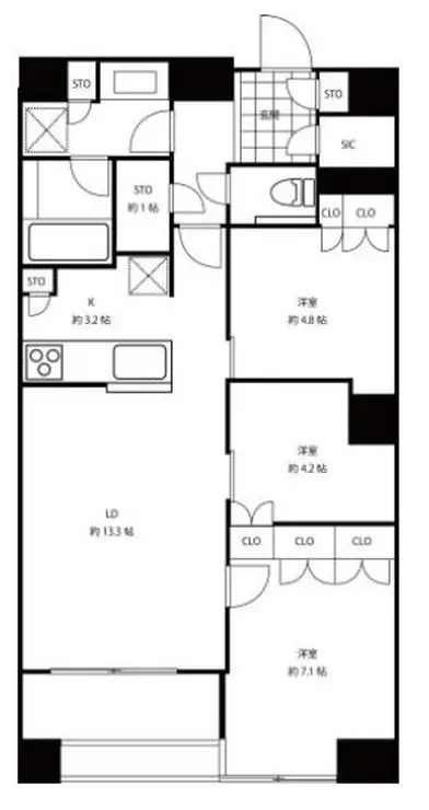 富久クロスコンフォートタワー 48階階 間取り