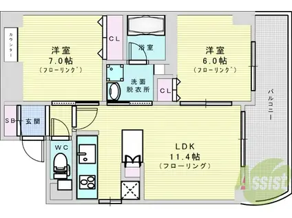 VILLA淀川(2LDK/2階)の間取り写真