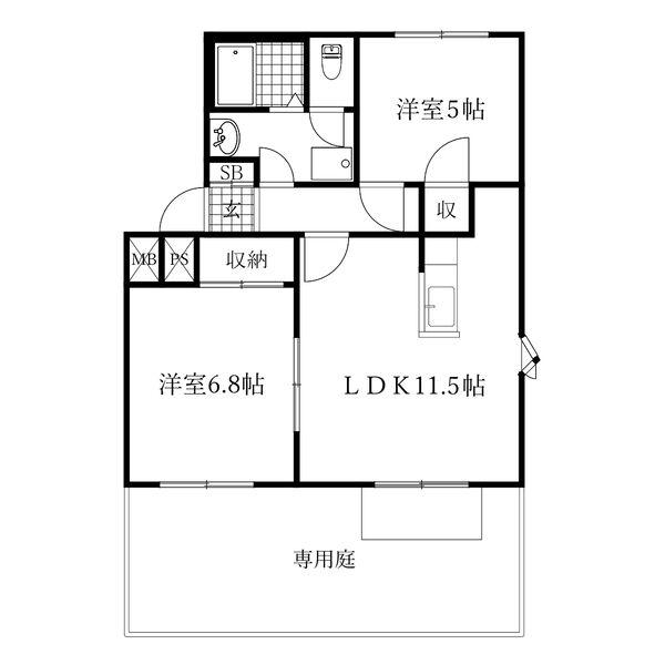 ルミエールKANYU B棟(2LDK/1階)の間取り写真