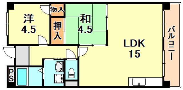 リバーサイドハイツ(2LDK/2階)の間取り写真