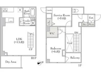 ミリアレジデンス白金台 1階(1SLDK/B1階)の間取り写真