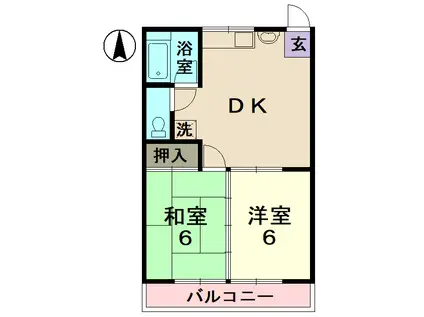 ハイツフルタ(2DK/1階)の間取り写真