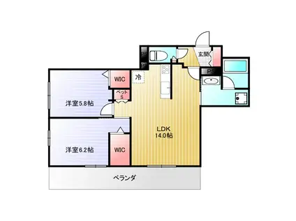 境南町3丁目ヘーベルメゾン(2LDK/2階)の間取り写真