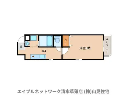 リヴァーストーン馬走北A(1K/2階)の間取り写真