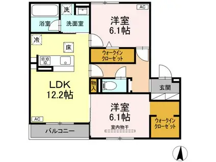 セレスティア本荘中ノ町 C(2LDK/2階)の間取り写真